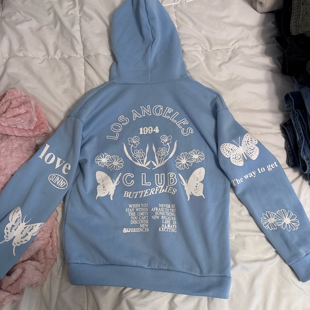 Blue Kids Hoodie with Butterfly Print